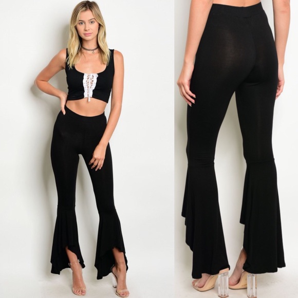 black flared leggings